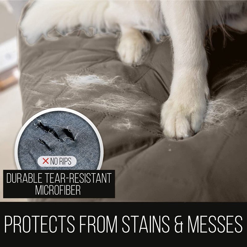 Sofa Shield Recliner Slip Cover with Patented Strap, Cushion Protector, US Designed Reversible Stain and Dog Tear Resistant Slipcover, 28 inch Seat, Washable Covers for Dogs Pets, Latte Linen - Image 2